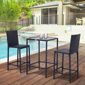 English Elm Outsunny 3-Piece Rattan Bar Set With Glass Top Table & 2 Stools For Stylish Outdoor Lounging W2225P217543-GIGA