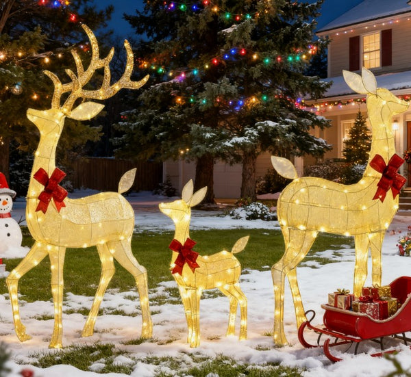 English Elm 3-piece Lighted Reindeer Family Set with Warm White Leds for Festive Outdoor Lawn Decor T3971P414552