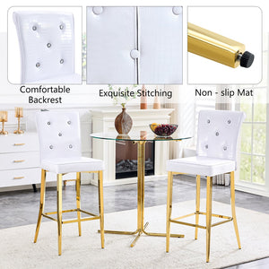 English Elm A Set of 2 Crocodile Embossed Pvc Barstools with Crystal Clasp Detail for Home Bars White W3875P383108