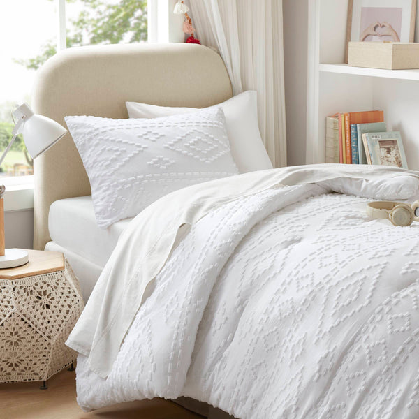 JLA Home 510 Design - Comforter Tufted Boho Mini Set with Brushed Microfiber Reverse, OEKO‑TEX Certified, Lightweight Cozy Layer White AM10-0539