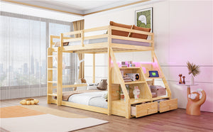 English Elm Full Bunk Bed with App Led Lighting Usb Charging Storage Drawers Kids Bedroom Natural N820S00080N