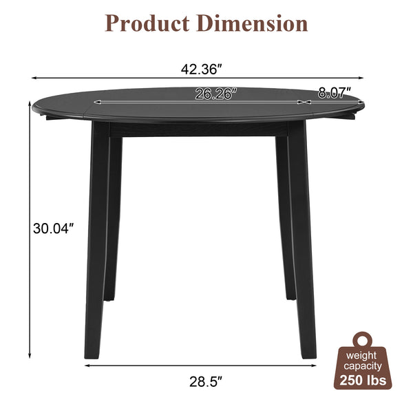 English Elm Extendable Round Dining Table Folding Mdf Top Rubberwood Legs Small Space Apartment Black N752P405933B