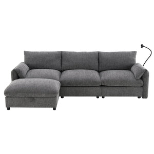 English Elm [video]96.5'' Chenille L-shaped Sectional with Usb Charging Ottoman Pockets Living Room N723S8776E
