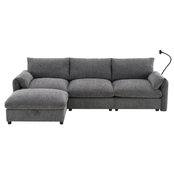 English Elm [video]96.5'' Chenille L-shaped Sectional with Usb Charging Ottoman Pockets Living Room N723S8776E