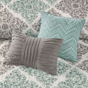English Elm 6 Piece Printed Quilt Set With Decorative Pillows - Aqua King/Cal King, Elegant And Reversible Design B03597395