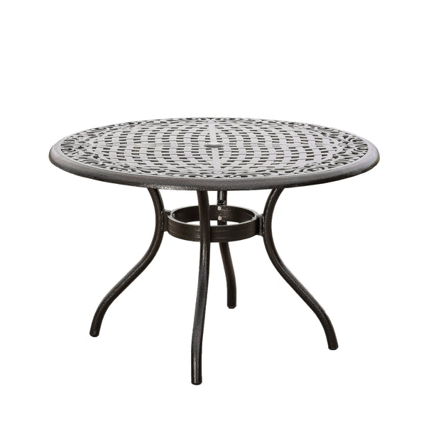 English Elm Christopher Knight Home® - PHOENIX Cast Aluminum 48in Round Patio Dining Table with Lattice Scrollwork and Umbrella Hole Bronze 49.25 L x 49.25 W x 5.25 H 54588.00BZE