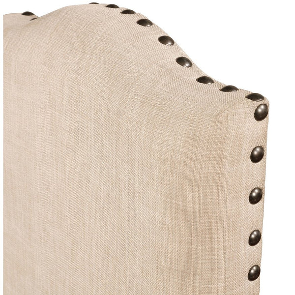 English Elm Light Oak 5pc Round Dining Set with Beige Upholstered Chairs, Nailhead Trim & Rustic Server Style B2741S00003