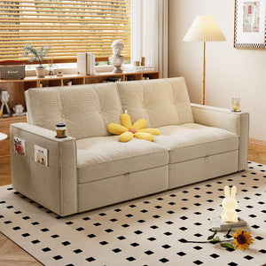 English Elm SOMNUS Convertible Sofa Bed with Corduroy Upholstery, Space-Saving 2-in-1 Design, Durable Steel Frame White W3820S00010