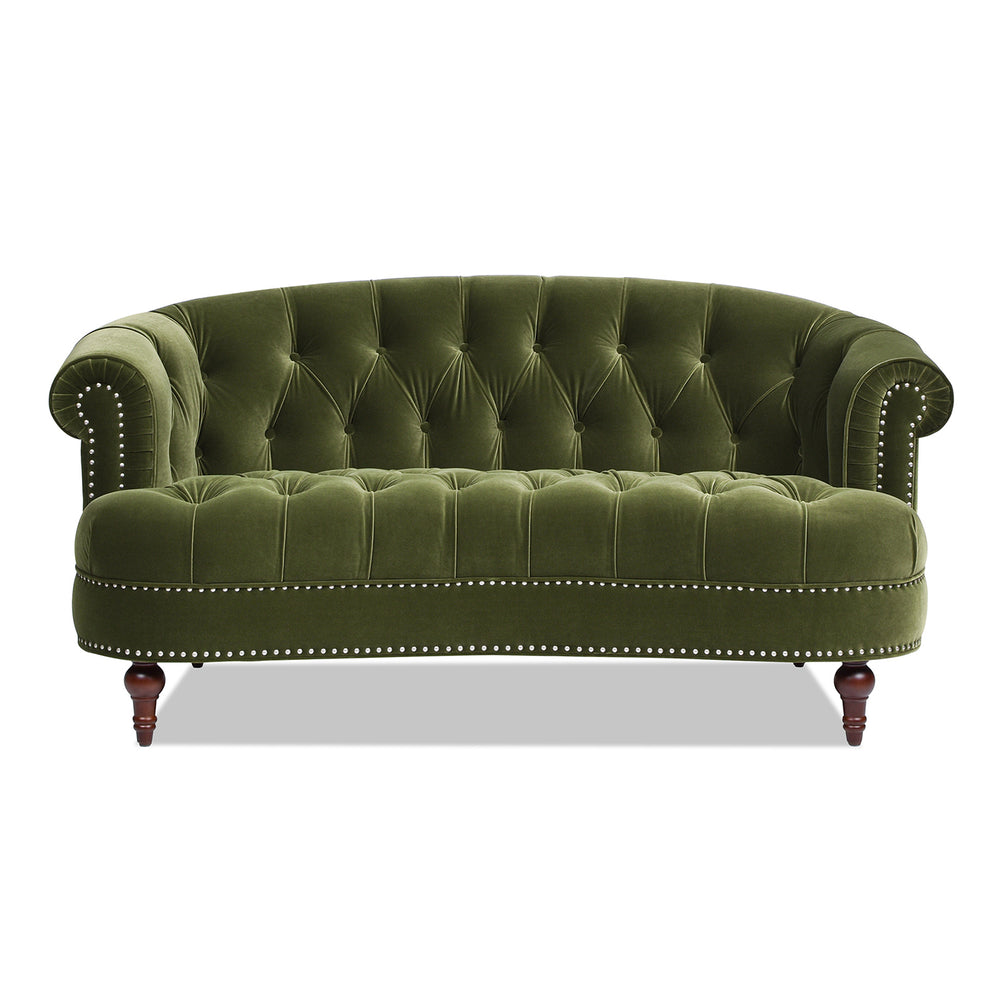English Elm Jennifer Taylor Home - La Victorian Chesterfield Loveseat in Luxurious Velvet with Nailhead Trim, Solid Hardwood Frame, 70" Olive Green B2719P238185