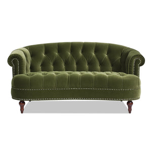 English Elm Jennifer Taylor Home - La Victorian Chesterfield Loveseat in Luxurious Velvet with Nailhead Trim, Solid Hardwood Frame, 70" Olive Green B2719P238185