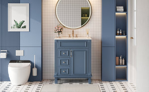 English Elm 24" French Inspired Bathroom Vanity with Ceramic Basin Soft Close Cabinet and 2 Drawers Blue N710P318990C