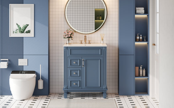 English Elm 24" French Inspired Bathroom Vanity with Ceramic Basin Soft Close Cabinet and 2 Drawers Blue N710P318990C