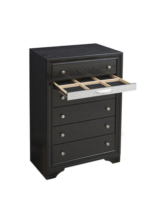 English Elm Madrid 6-Drawer Chest with Felt Lined Tray, Silver Acrylic Trim & Nickel Handles for Modern Storage Black 56 L x 37 W x 20 H B078P286059