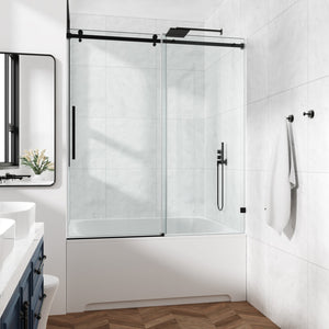 English Elm 60*66"fixed Sliding Shower Door Clear Tempered Glass Stainless Steel Frameless Spa T3177P320609