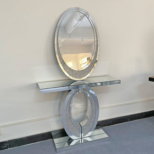 English Elm Oval Frameless Wall Mirror with Crushed Crystal Inlay Glam Silver Accent Decor W3836P427781