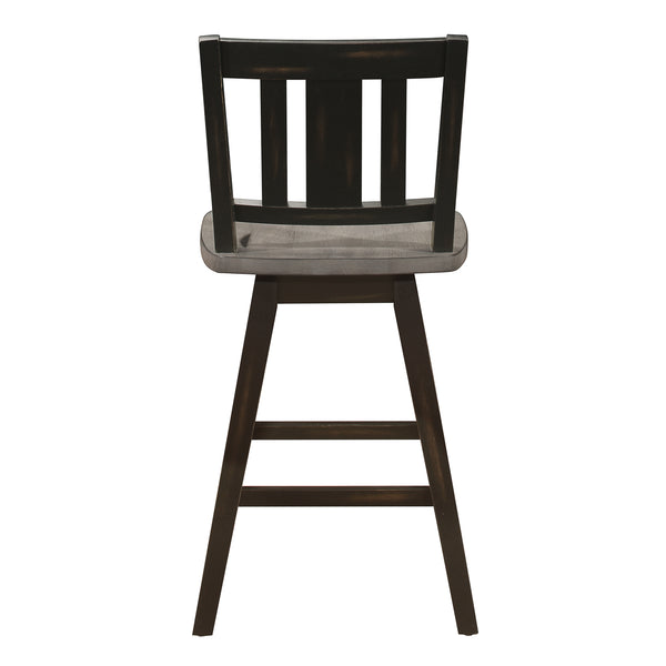 English Elm Counter Height Chairs Set Of 2 - Black Gray 360° Swivel Rustic Rubberwood Dining Furniture B011P194907