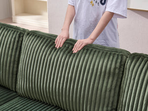 English Elm Convertible U-Shaped Sofa With Storage, Modern Corduroy Design For Spacious Living Rooms, Green W1793S00029