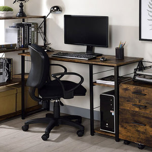 English Elm Rectangular Rustic Industrial Writing Desk with Metal Frame, 2-Tier Open Shelves for Storage and PC Ancient Oak,Black B016P312624