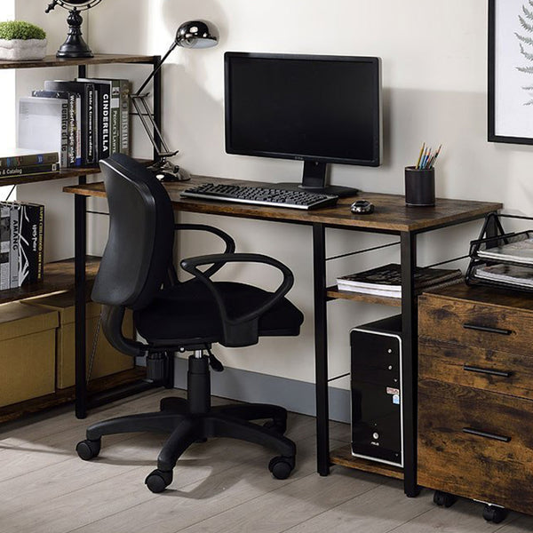 English Elm Rectangular Rustic Industrial Writing Desk with Metal Frame, 2-Tier Open Shelves for Storage and PC Ancient Oak,Black B016P312624