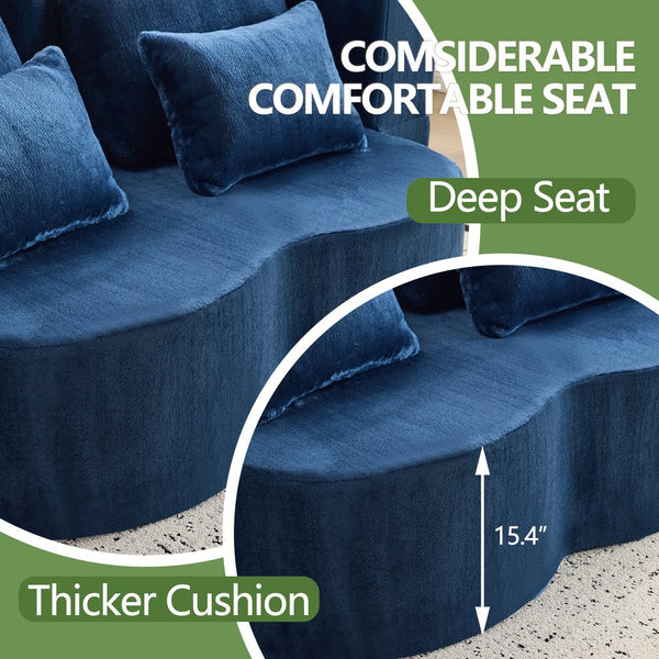 English Elm Queen Foldable Sofa Bed with Plush Chenille Cover, High-Density Foam Convertible Futon for Living Room Guest Room Bedroom Blue W1829P348211