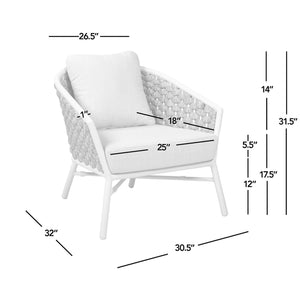 English Elm Jennifer Taylor Home - Rowan Optic White Rope Barrel Back Patio Arm Chairs Set of 2 — Aluminum Frame, Removable Cushions, Weather-Resistant Acrylic B2719P245980
