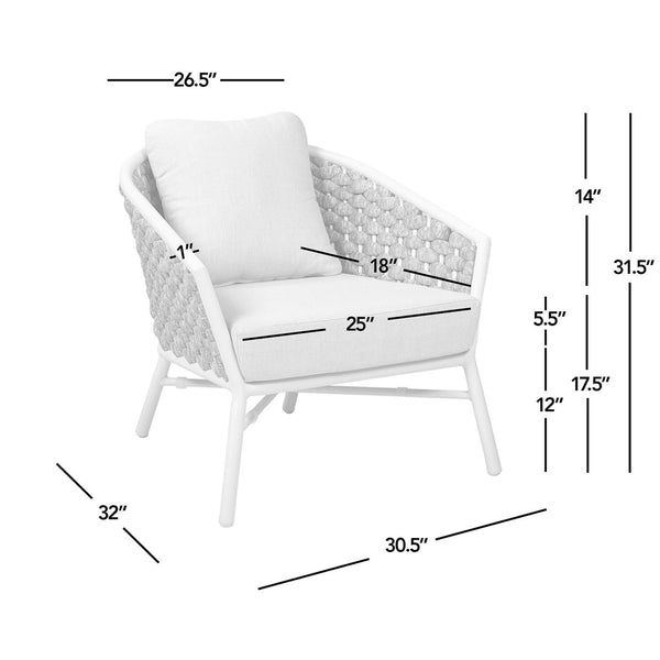 English Elm Jennifer Taylor Home - Rowan Optic White Rope Barrel Back Patio Arm Chairs Set of 2 — Aluminum Frame, Removable Cushions, Weather-Resistant Acrylic B2719P245980