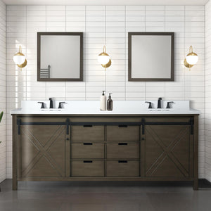 English Elm Rustic Double Bath Vanity 84" W x 22" D with Two Sinks, Mirror Set & Ample Storage, Fully Assembled B2731S00579