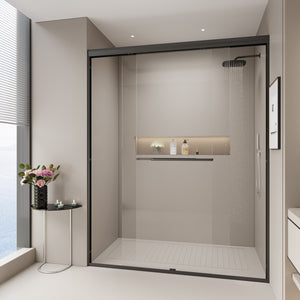 English Elm 56-60 in Semi-frameless Bypass Shower Door with Tempered Glass and Aluminum Hardware Matte Black W1920P300301