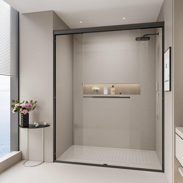 English Elm 56" Frameless Sliding Shower Door Tempered Glass Soft Close Matte Hardware Alcove Fit W1920P385320