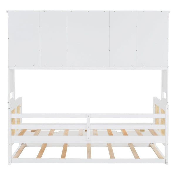 English Elm Twin Size Wooden Daybed With Trundle, Integrated Storage Cabinet & Modern White Finish For Space-Saving N820S00048K-GIGA