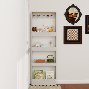 English Elm 72" Slim Six-tier Freestanding Cabinet Antique White Finish for Bathroom or Hallway W282P412292