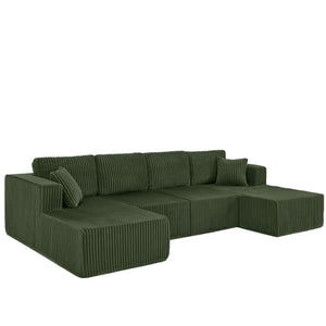 English Elm U-shaped Modular Corduroy Sectional Sofa Sleeper Spacious Living Room Lounge Couch Green W487S00423