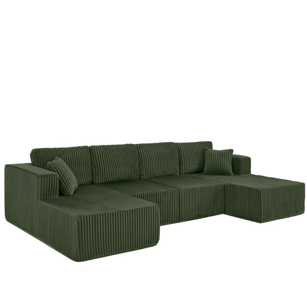 English Elm U-shaped Modular Corduroy Sectional Sofa Sleeper Spacious Living Room Lounge Couch Green W487S00423