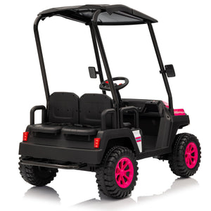 English Elm 24v Kids Electric Ride on Truck Four Seat All Wheel Drive Spring Suspension Sunshade Pink W1578P381257