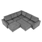 English Elm 121.3" Sectional Couch Sofa Bed Modular Sofa With Two Movable Ottomans For Living Room (Old Sku:N719S001640E), Gray