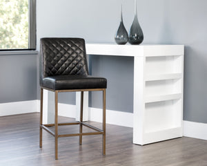 Sunpan Leighland Classic Barstool with Antique Brass Frame and Diamond-Stitched Faux Leather Upholstery Coal Black