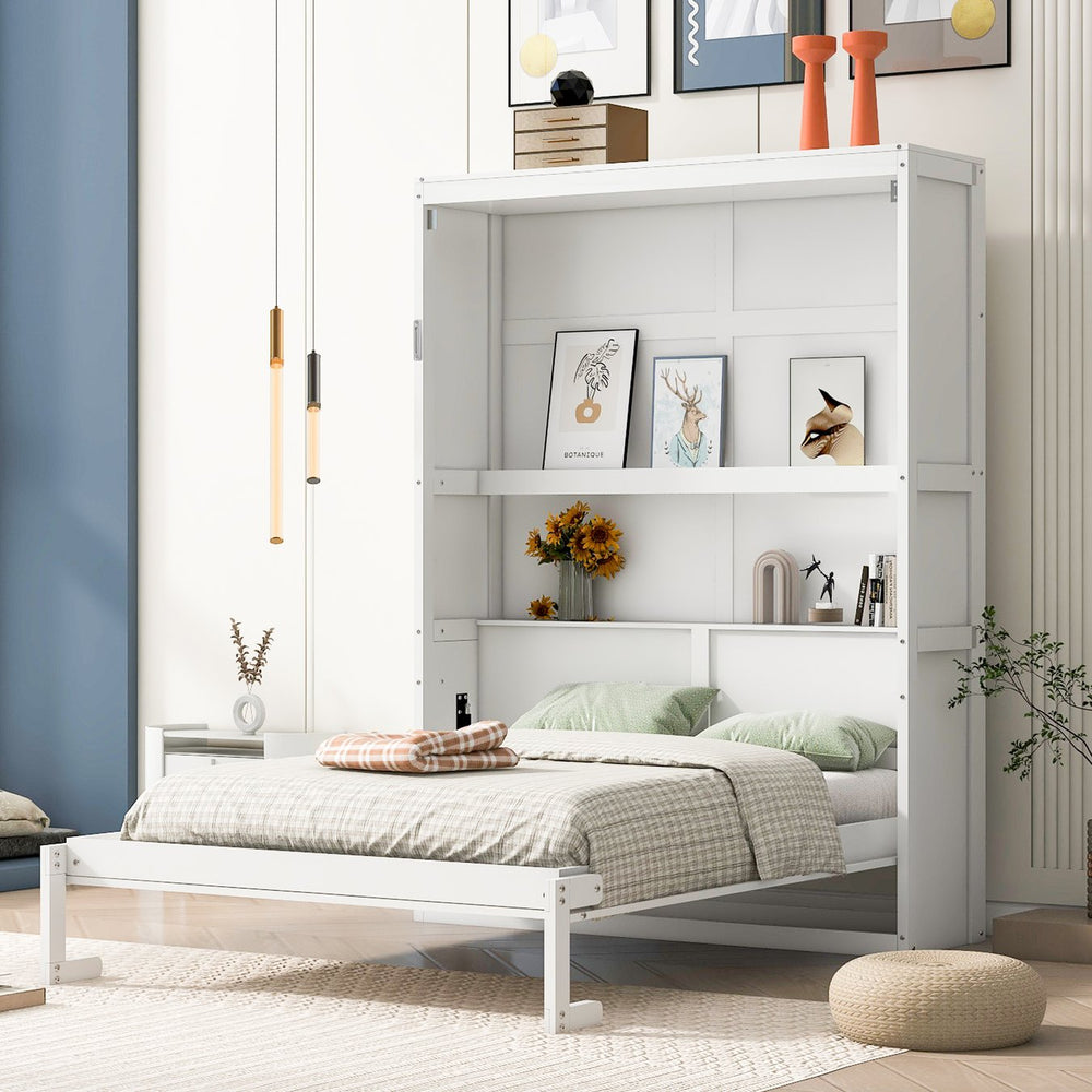 English Elm Full Size Murphy Wall Bed with Integrated Shelving for Studio or Guest Room Use LP000692AAK-2