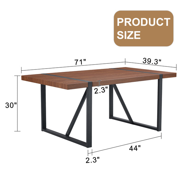 English Elm Industrial Walnut Rectangular Dining Table with Black Metal Legs Seats up to Eight W1151P230573