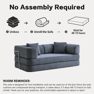 English Elm Floor Sofa Bed Modular Corduroy Convertible Lounge with Steel Frame for Living Room Antique Gray W3565P397201