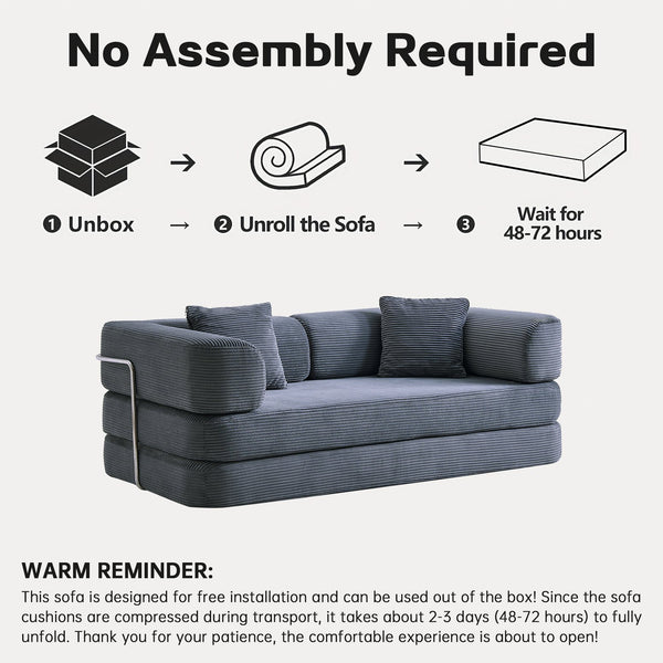 English Elm Floor Sofa Bed Modular Corduroy Convertible Lounge with Steel Frame for Living Room Antique Gray W3565P397201