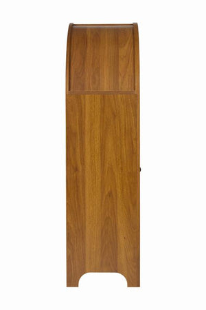 English Elm Hand-carved Solid Wood Tall Narrow Cabinet with Floral Arched Doors and Open Shelving W3123P485765