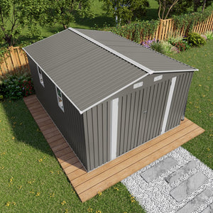 English Elm 10x12ft Galvanized Steel Outdoor Storage Shed with Vented Windows and Lockable Doors W3213S00008