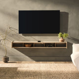 Floating Coastal Oak 70-Inch TV Stand - Minimalist Wall-Mounted Console with 5 Open Cubbies & Cord Management