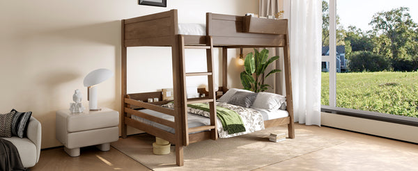 English Elm Full Pine Bunk Bed with Integrated Bookshelves Guardrails and Detachable Frame Wood W5316S00013