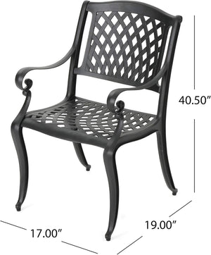 English Elm Christopher Knight Home® - Calisa Cast Aluminum 63" Rectangular Outdoor Dining Set for 6 in Black – Lattice Top, Rust‑Resistant Finish 54587.00SAD-6_56955.00