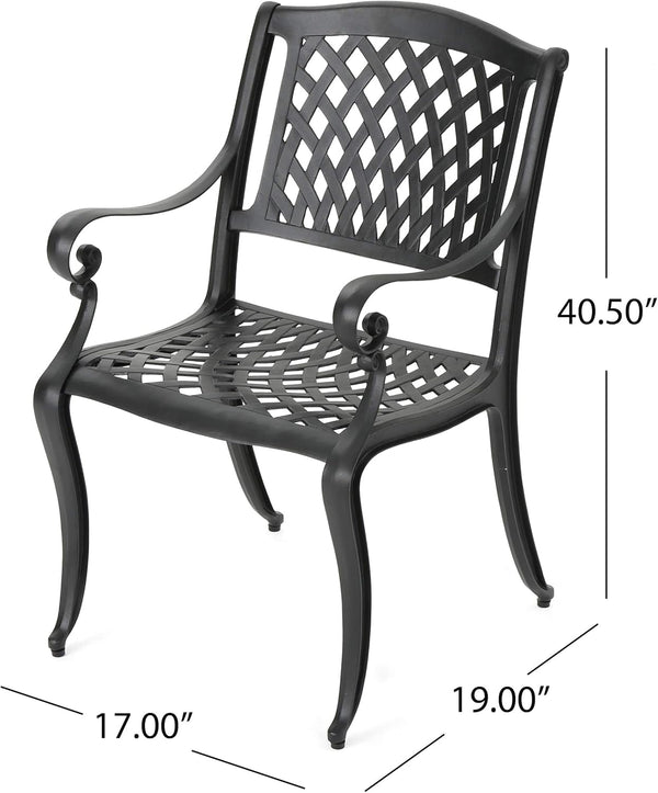 English Elm Christopher Knight Home® - Calisa Cast Aluminum 63" Rectangular Outdoor Dining Set for 6 in Black – Lattice Top, Rust‑Resistant Finish 54587.00SAD-6_56955.00