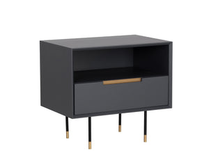 Sunpan Danbury Nightstand - Sleek Modern Design with Pull-Drawer, Rustic Bronze Accents, and Gold Caps Slate Navy