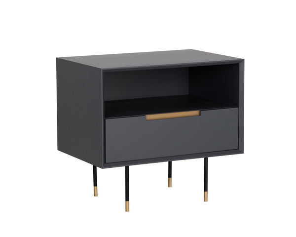 Sunpan Danbury Nightstand - Sleek Modern Design with Pull-Drawer, Rustic Bronze Accents, and Gold Caps Slate Navy