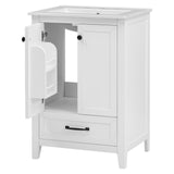 English Elm 24" Bathroom Vanity With Sink, Bathroom Vanity Cabinet With One Drawer and Doors, Solid Wood and Mdf, White