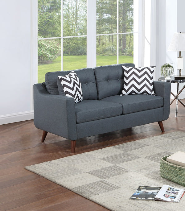 English Elm Modern 2-Piece Sofa Loveseat Set with Tufted Back Cushions, Geometric Throw Pillows & Tapered Legs Blue Gray 77 L x 31 W x 19 H B011S01306